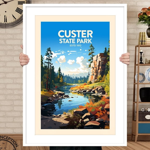 DailyMood Custer State Park South Dakota Black Hills Wildlife Vintage Travel Poster Wall Art Print Multicolor