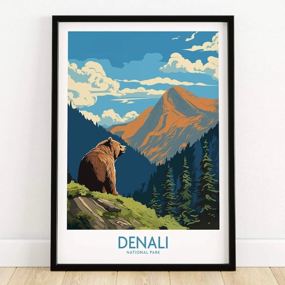 DailyMood Denali National Park Alaska Mountain Travel Art Poster Print Digital Illustration Home Office Wall Decor