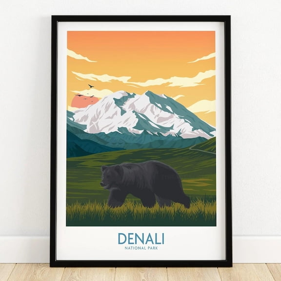 DailyMood Denali Wilderness Grizzly Bear Mountain Landscape Wall Art Poster Print Unframed or Framed