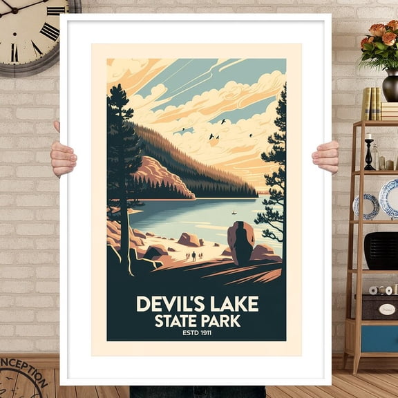 DailyMood Devils Lake State Park Vintage Retro Travel Poster Wisconsin Scenic Wall Art Print