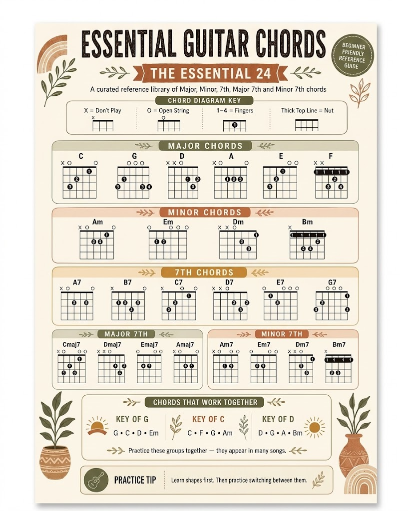 DailyMood Essential Guitar Chords Beginner Friendly Reference Unframed 