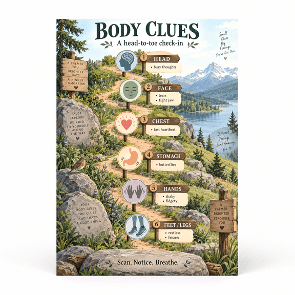 DailyMood Feelings Poster for Classroom, Mountain Trail Body Clues Check‑In, Unframed