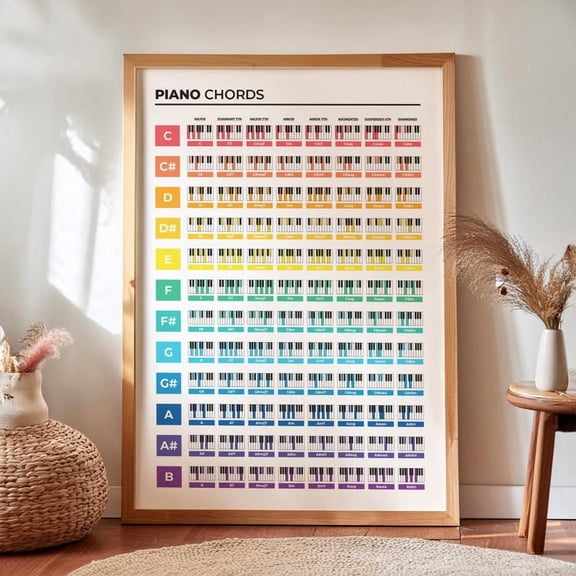 DailyMood Finger Placement Reference Diagram Table Piano Chords Music Education Wall Art Poster Frameless