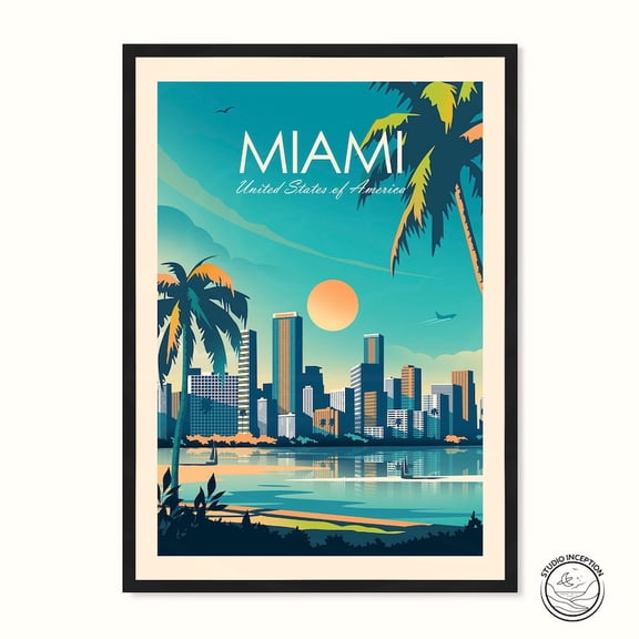 DailyMood Florida Travel Miami Beach Art Deco Wall Art Poster Print Multicolor