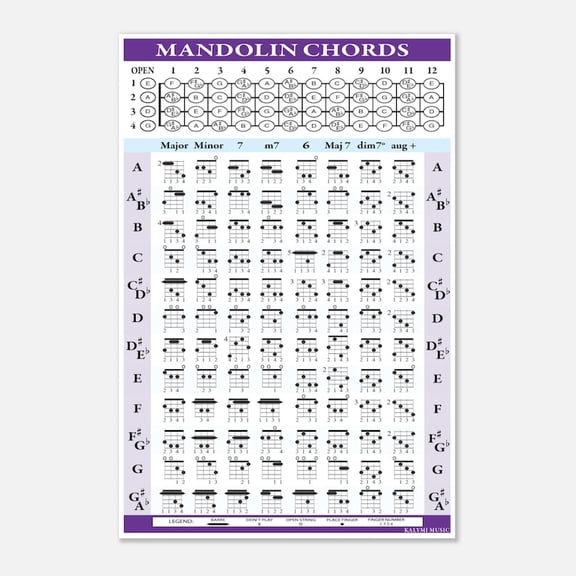 DailyMood Fretboard Map and 96 Chords Reference Mandolin Chord Chart Poster Frameless