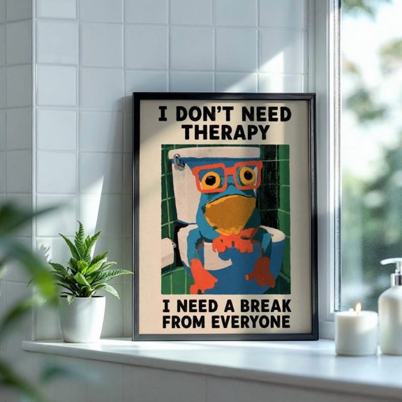DailyMood Funny Introvert Quote Wall Art Quirky Animal Poster Bathroom Dorm Decor Frameless