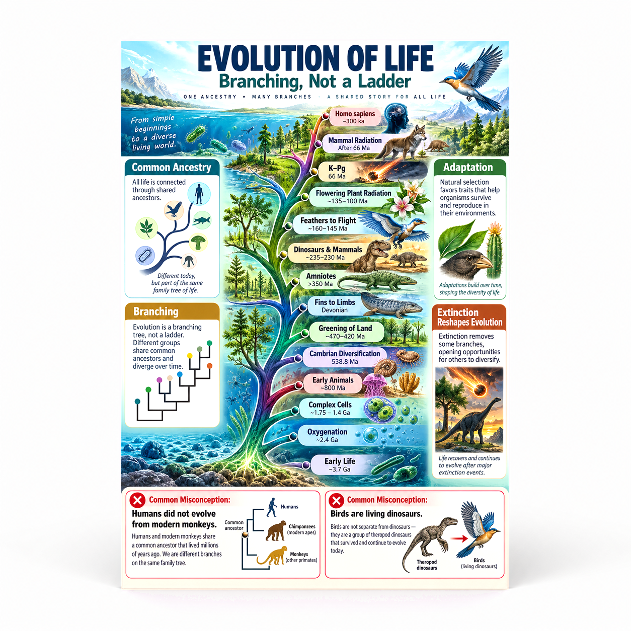 DailyMood Geologic Time Scale Poster, Evolution of Life Branching Tree ...
