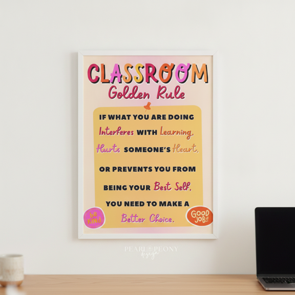 DailyMood Golden Rule Kindness Student Behavior Expectations One Rule Classroom Poster Unframed Art Print