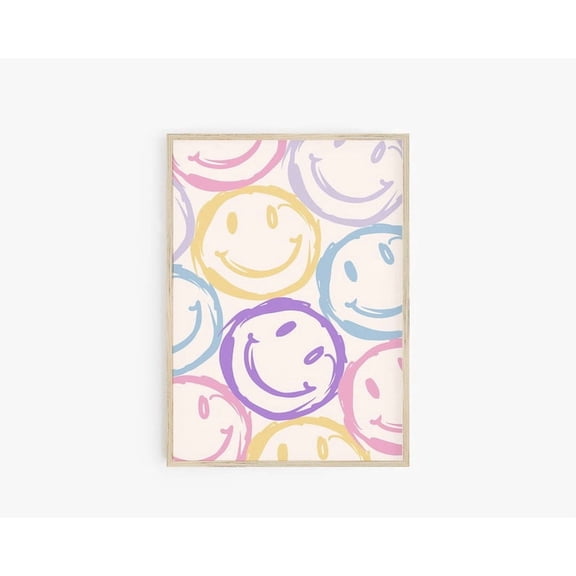 DailyMood Groovy Smiley Face Danish Cutecore Poster Pastel Y2K Wall Art Print Unframed Pink