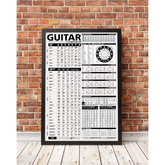 DailyMood Guitar Chord Chart Cheat Sheet Reference Poster Music Theory Educational Wall Art Unframed