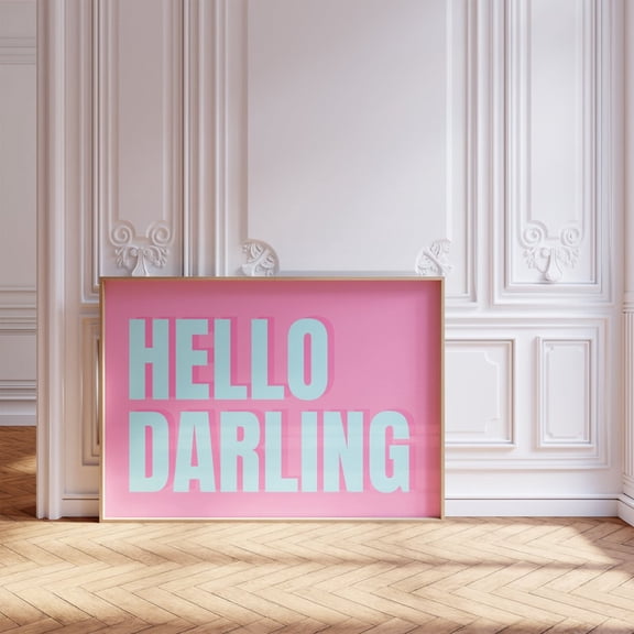 DailyMood Hello Darling Minimalist Quote Cutecore Poster Pastel Y2K Wall Art Unframed Pink Girly Decor