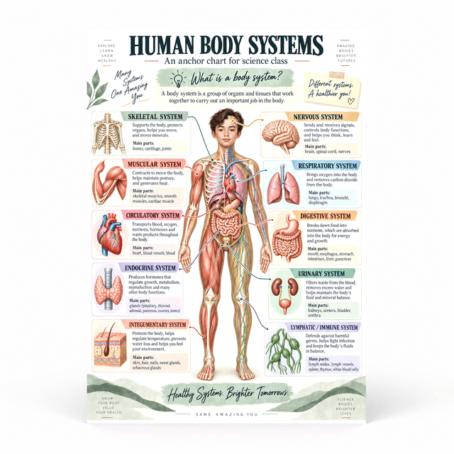 DailyMood Human Poster, Human Body Systems, Educational Anchor Design ...