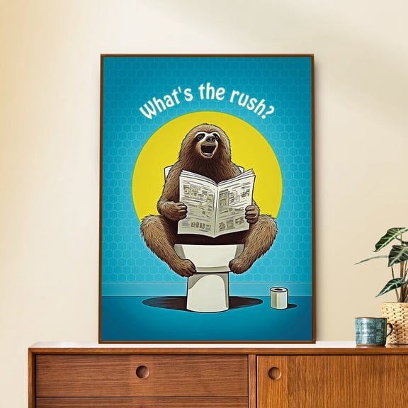 DailyMood Humorous Reading Sloth Toilet Cartoon Bathroom Wall Art Poster Unframed No Frame