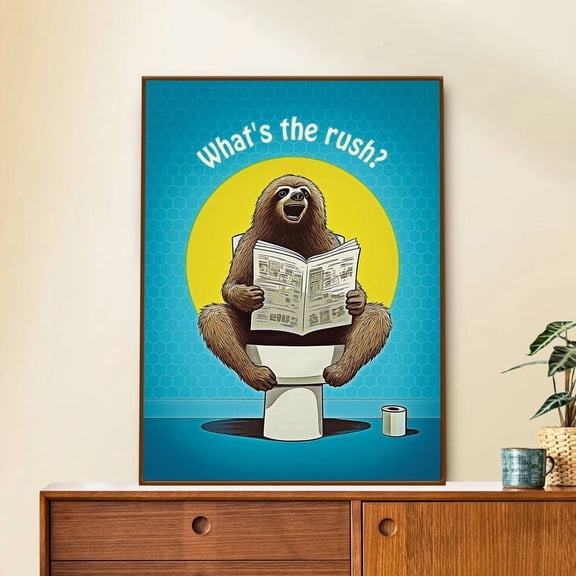 DailyMood Humorous Reading Sloth Toilet Cartoon Bathroom Wall Art Poster Unframed No Frame
