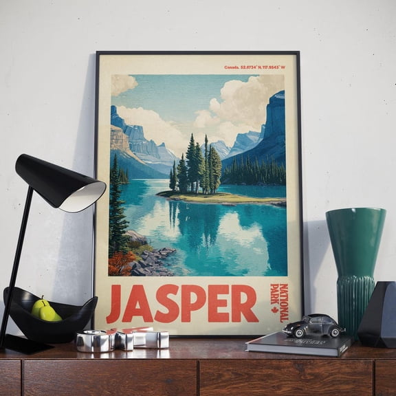 DailyMood Jasper Canada National Park Vintage Mountain Landscape Poster Print Multicolor
