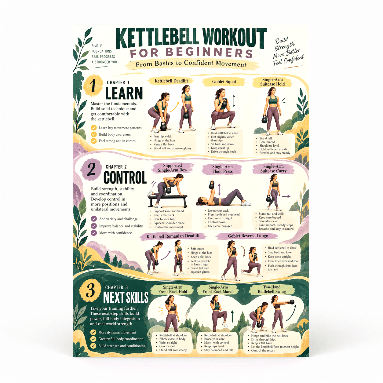 DailyMood Kettle Bell Workout Chart Poster, Beginner Kettlebell Full ...