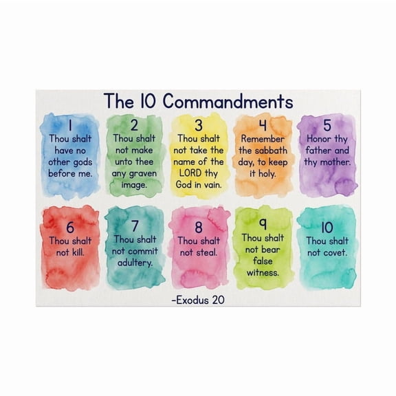 DailyMood Kids Sunday School 10 Commandments Bible Print Frameless Wall Art Poster