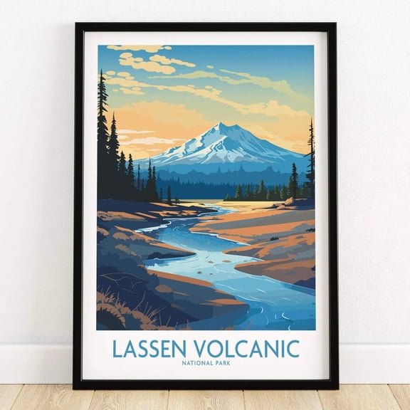 DailyMood Lassen Volcanic Mountain Peak Lake National Park Poster Wall Art Print Multicolor