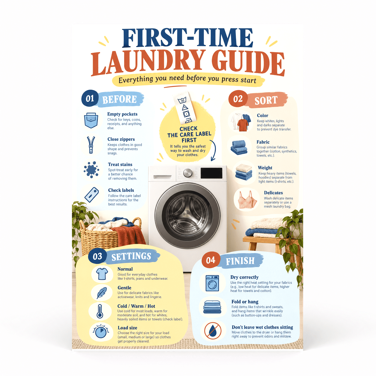 DailyMood Laundry Symbols Poster, First‑Time Laundry Guide – Essential ...
