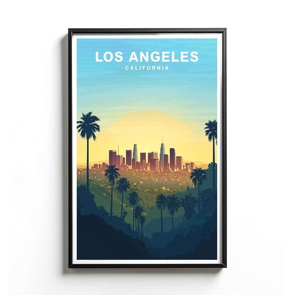 DailyMood Los Angeles California City Skyline Sunset Retro Travel Poster Wall Art 12x18 inch Multicolor