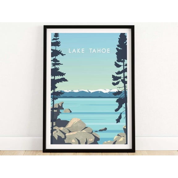 DailyMood Minimalist Mountain Lake Landscape Lake Tahoe Wall Art Poster Print Multicolor Unframed
