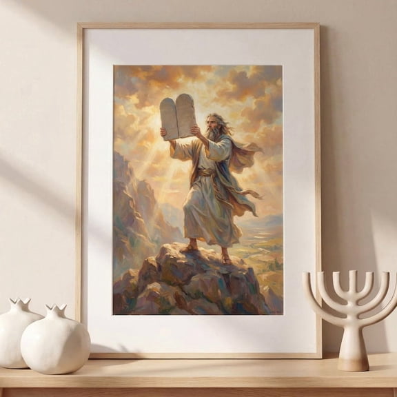 DailyMood Modern Jewish Moses Ten Commandments Mount Sinai Torah Wall Art Poster Unframed