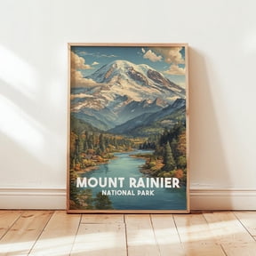 DailyMood Mount Rainier Vintage Travel National Park Poster Wall Art Print Retro Washington Mountain Design