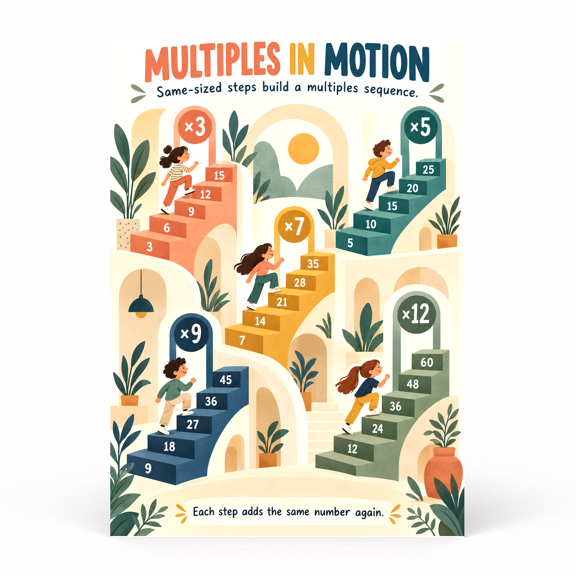 DailyMood Multiplication Design Poster, Multiples in Motion Skip Counting Steps, Unframed