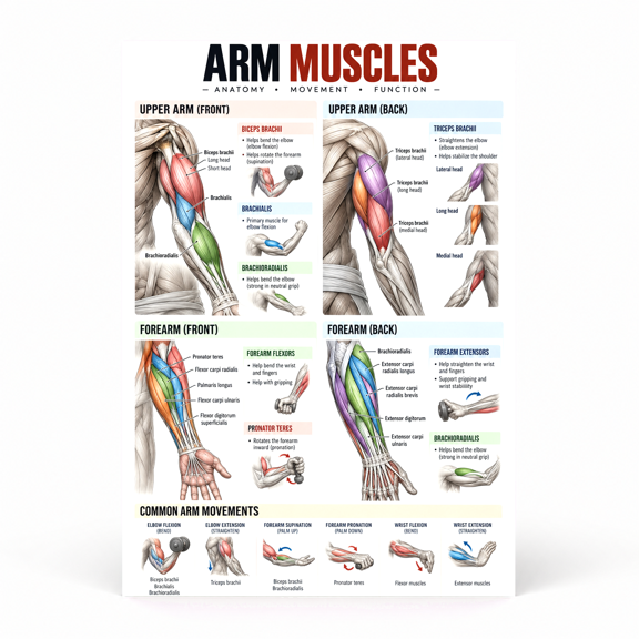 DailyMood Muscle Anatomy Poster, Arm Muscles Anatomy Movement and Function, Unframed