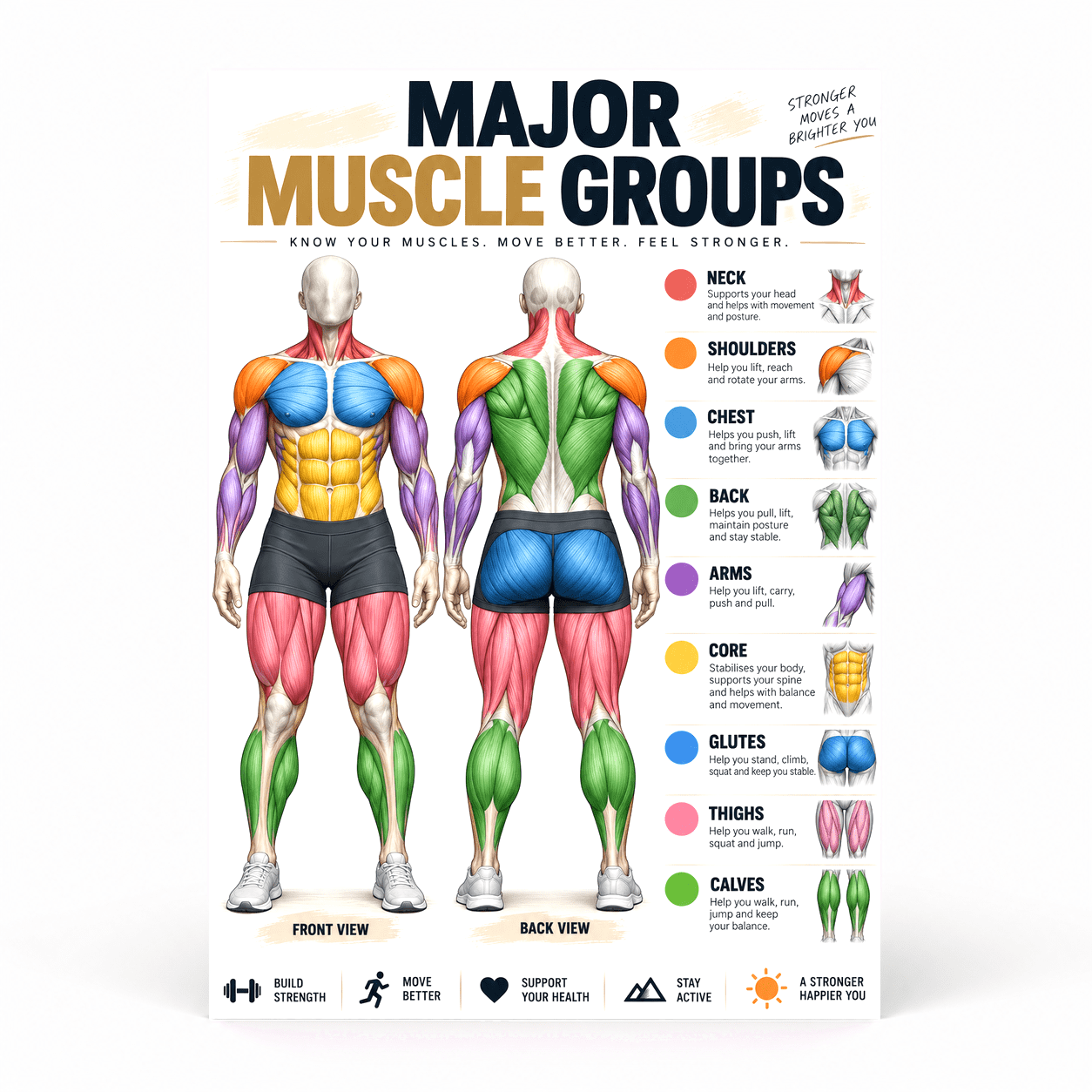 DailyMood Muscle Anatomy Poster, Major Muscle Groups Stronger Moves ...