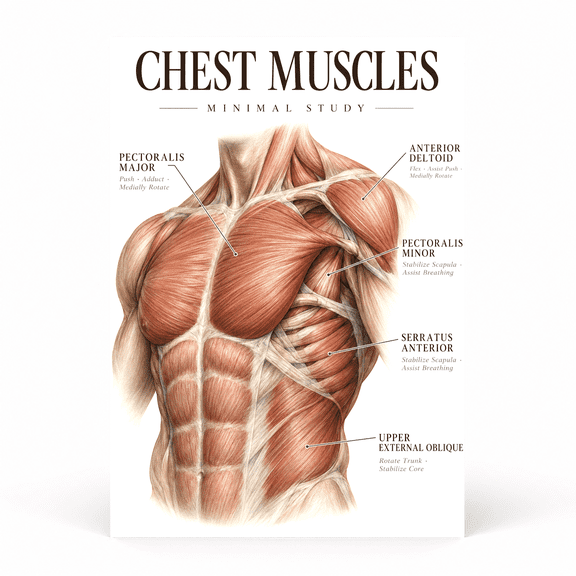 DailyMood Muscle Anatomy Poster, Minimal Study of Chest Muscle Torso Anatomy, Unframed