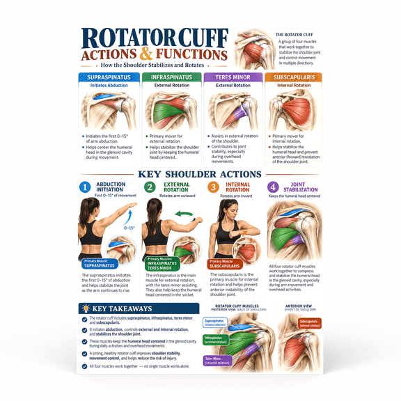 DailyMood Muscle Anatomy Poster, Rotator Cuff Actions and Shoulder Functions, Unframed