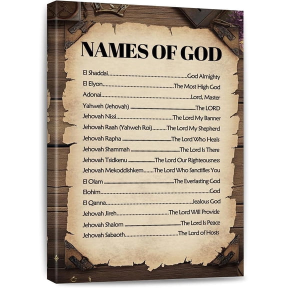 DailyMood Names of God Christian Scripture Bible Cross Reference Poster Wall Art Frameless