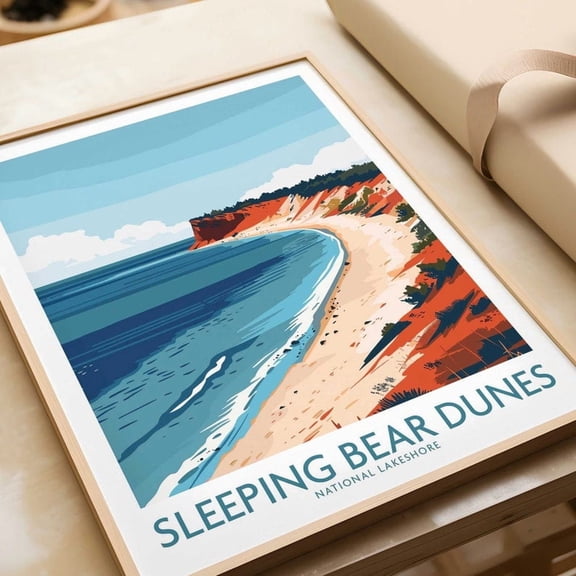 DailyMood National Lakeshore Travel Poster Sleeping Bear Dunes Michigan Wall Art Print Unframed