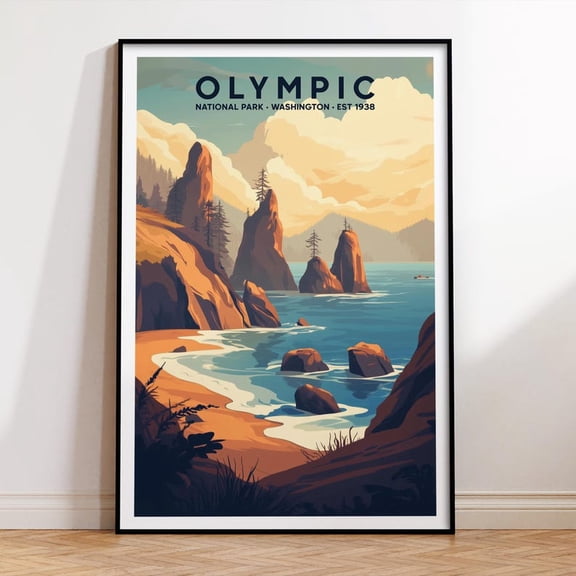 DailyMood Olympic National Park Whimsical Playful Travel Poster Nature Forest Wall Art Print