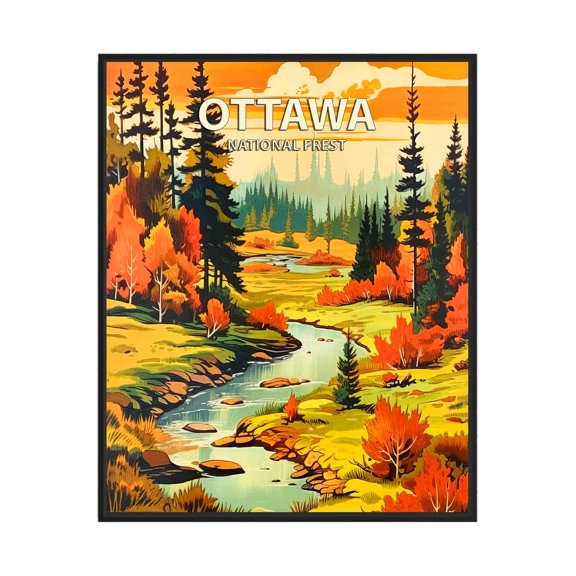 DailyMood Ottawa National Forest Vintage Travel Poster Retro Wilderness Mountain Wall Art Print