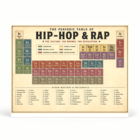 DailyMood Periodic Table Poster of Hip-Hop and Rap, Music Genres, Unframed Wall Decor