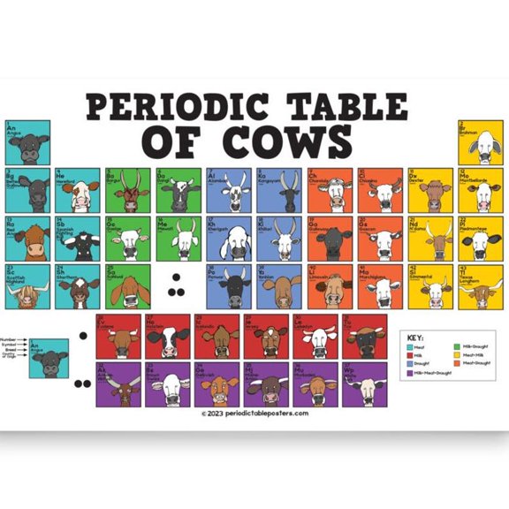 DailyMood Periodic Table of Cows Breed Guide Educational Wall Art Poster No Frame