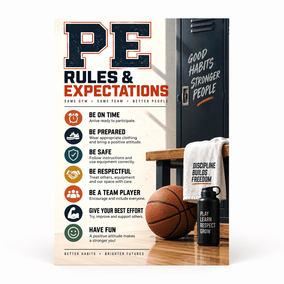 DailyMood Physical Education Poster, PE Rules & Expectations Classroom List, Unframed
