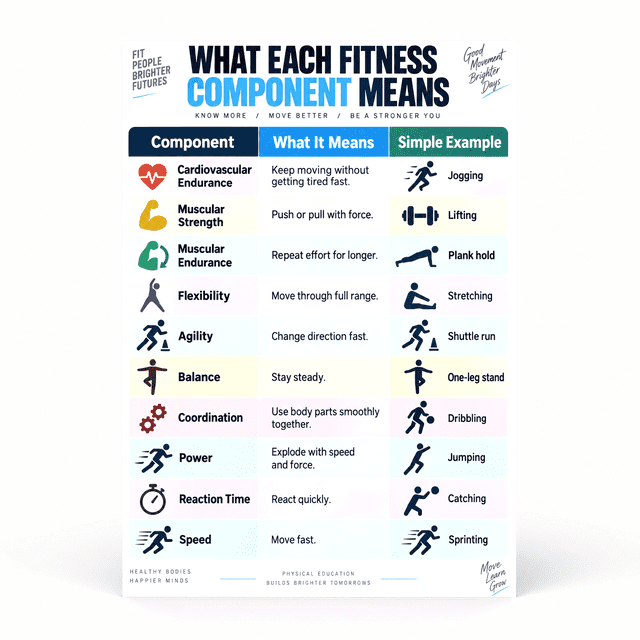 Physical Address Point Sign DailyMood Physical Education Poster, What Each Fitness Component Means ...