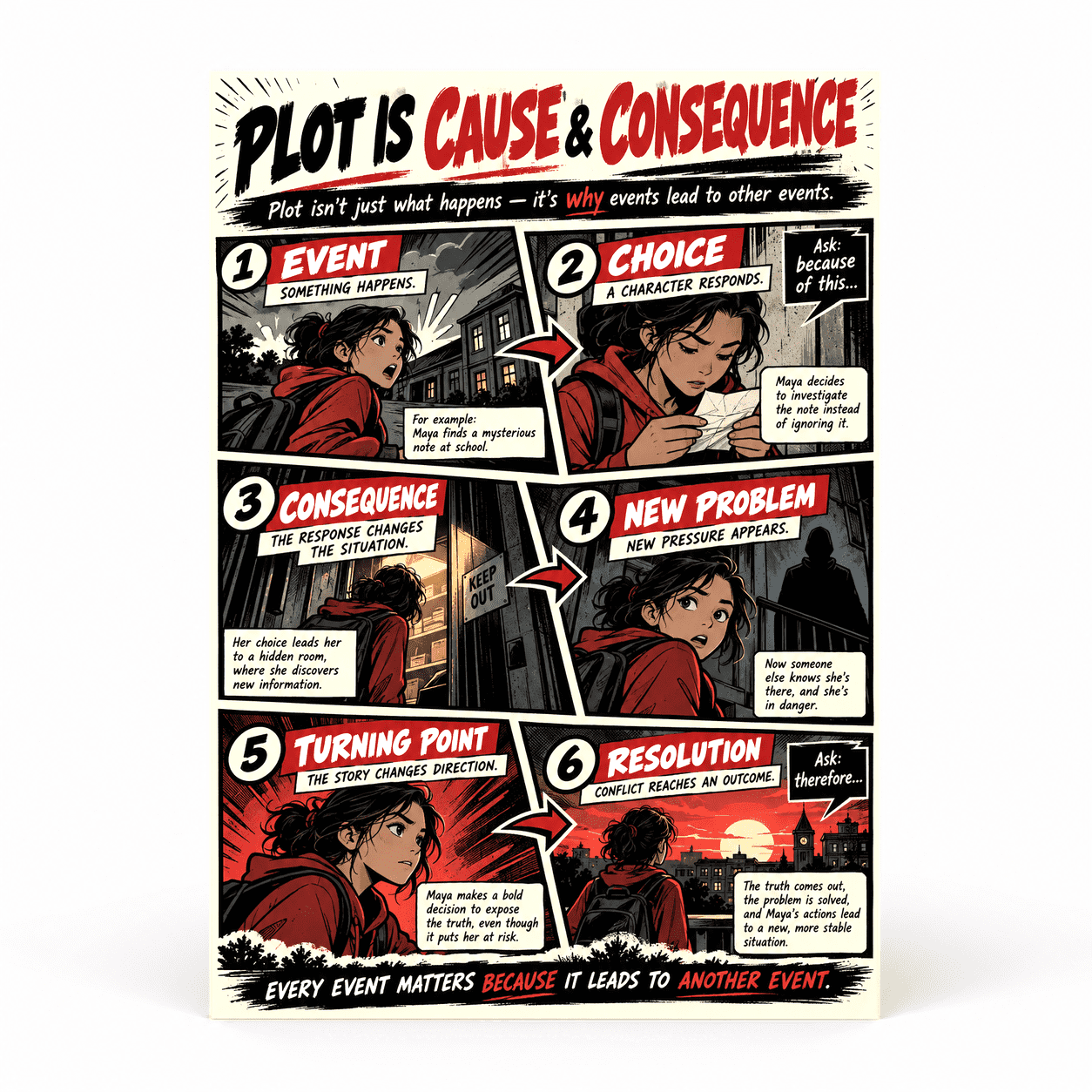Plot Problem Solution Poster DailyMood Reading Poster for Classroom Middle School, Plot Cause and ...