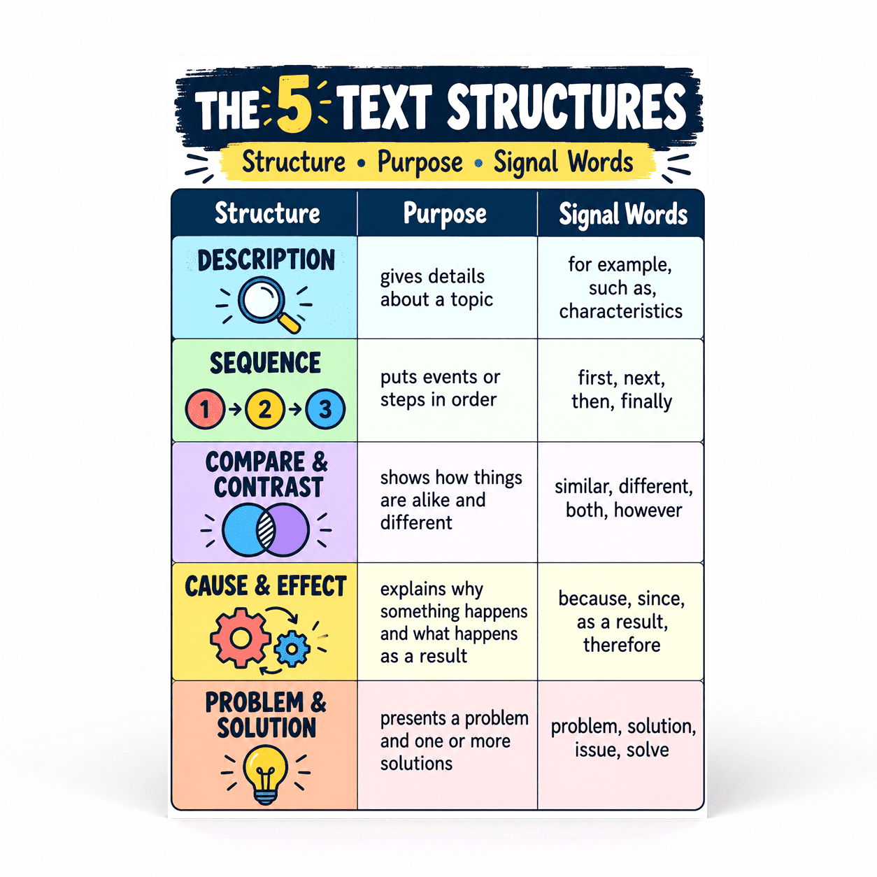 DailyMood Reading Poster for Classroom Middle School, the 5 Text ...