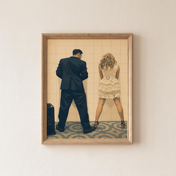DailyMood Retro Couple Reading Newspaper Funny Bathroom Wall Art Print Quirky Unframed Poster