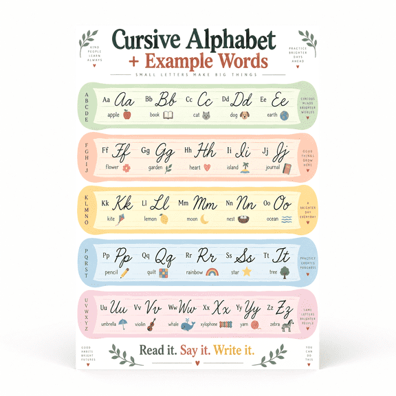DailyMood Retro Cursive Alphabet Calligraphy Style Matte Unframed Vintage Wall Art Poster
