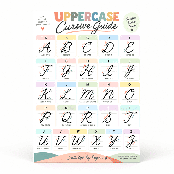 DailyMood Retro Cursive Alphabet Design Educational Vintage Matte Unframed Wall Art Poster
