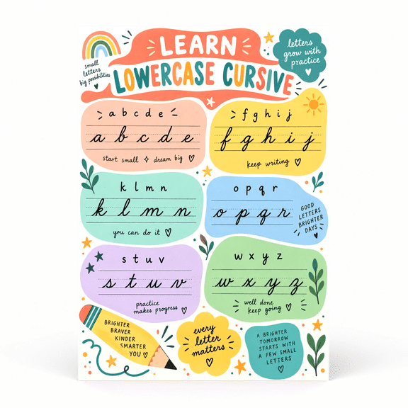 DailyMood Retro Cursive Lowercase Alphabet Script Matte Unframed Vintage Wall Art Poster