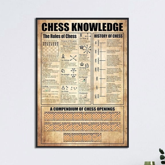 DailyMood Rules and History Educational Chart Chess Poster Wall Art Frameless Retro Style