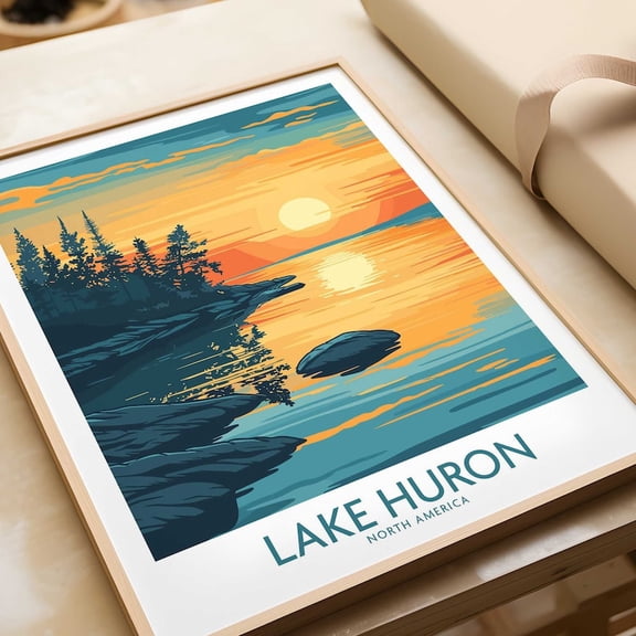 DailyMood Scenic Great Lakes Landscape Lake Huron Wall Art Poster Print Multicolor Unframed