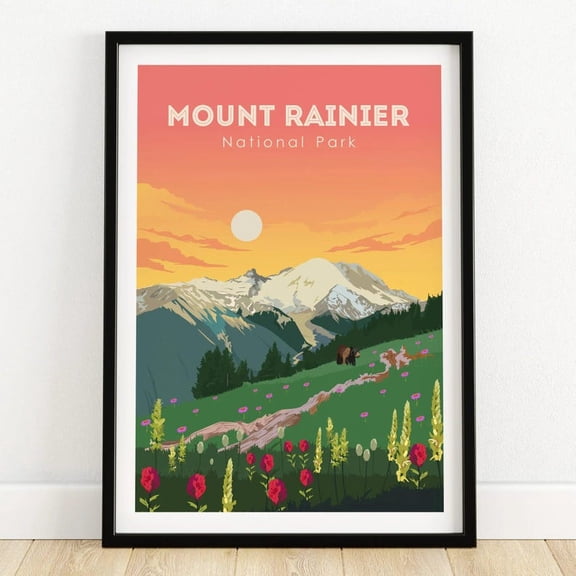 Mount Rainer Poster Mount Rainier Mountain Landscape Wall Art Poster - Walmart.com