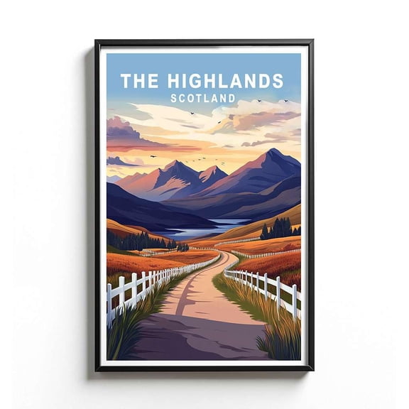 DailyMood Scottish Highlands Mountain Road Retro Travel Poster Vintage Wall Art Print